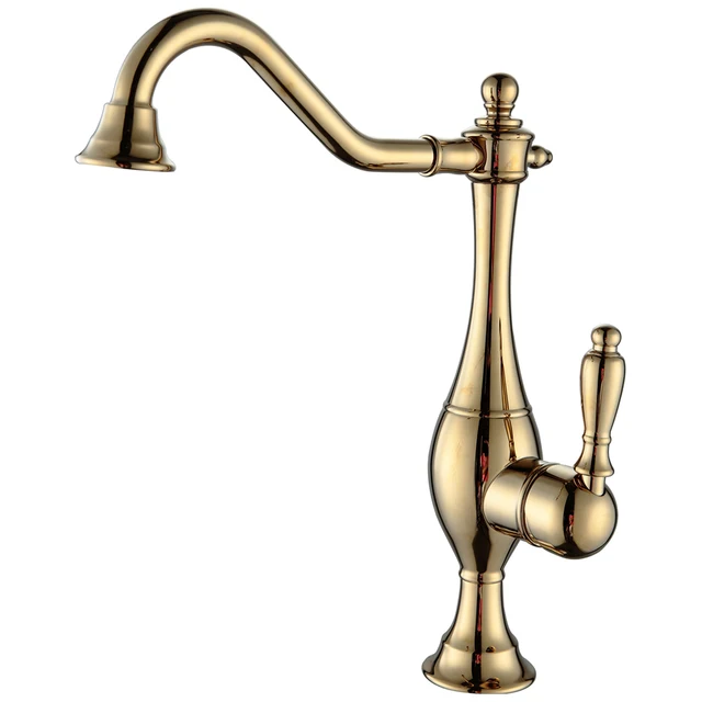 Best Offers Deck Mounted Kitchen Faucet Swivel 360 Degree Rotating Mixer Sink Taps Hot & Cold Water Gold Colors