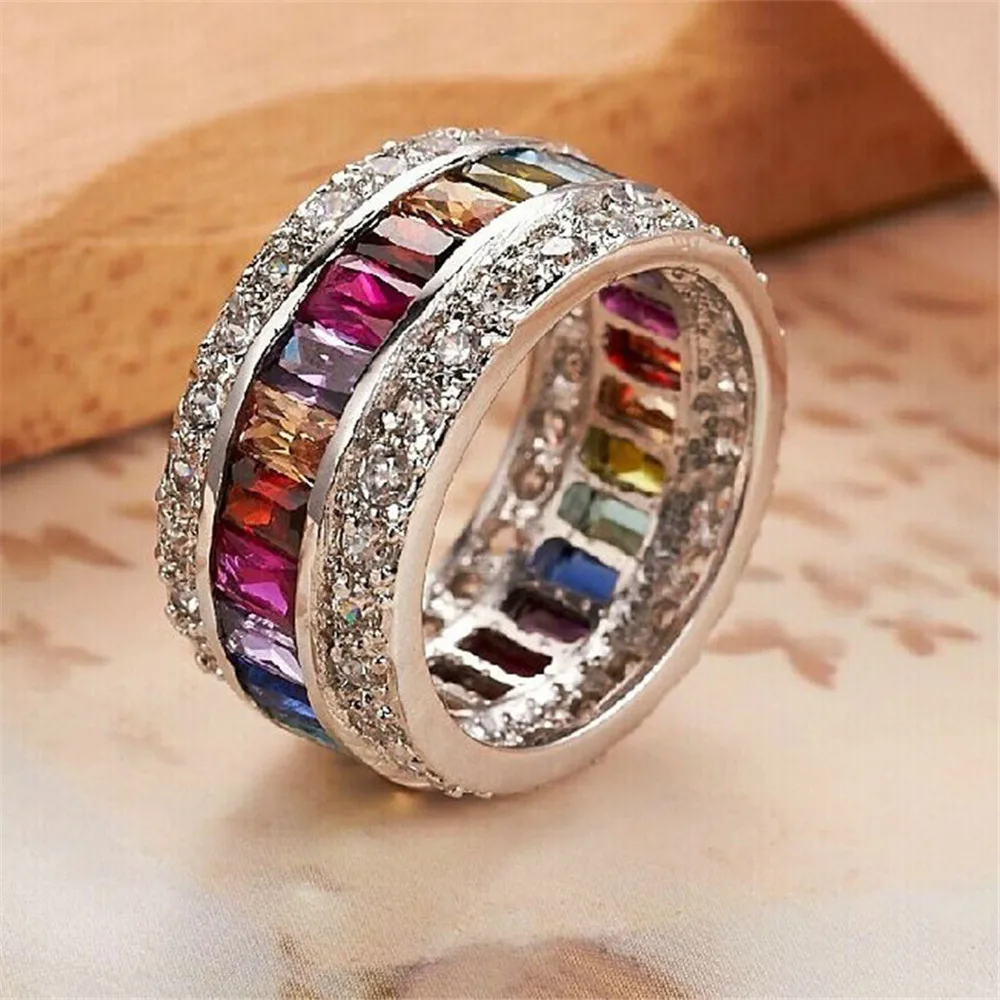 Трендовые разноцветные кольца с австрийскими кристаллами для женщин серебряного цвета с AAA цирконием кольцо на палец для вечеринки Свадебные ювелирные изделия Anillos - Цвет основного камня: color