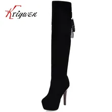 2015 B de Las Mujeres de Primavera/Otoño de Plegado Sobre la Rodilla Botas Sexy finas botas de Tacón Alto Botas de Moda Botas de punta redonda plataformas Mujeres zapatos
