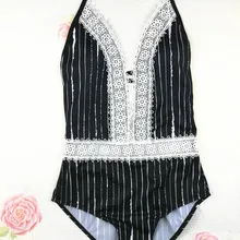 Кружева Цельный купальник Push Up Cut out Deep V шеи Сексуальная боди комплект бикини женские пляжные ванный комплект купальники без бретелек
