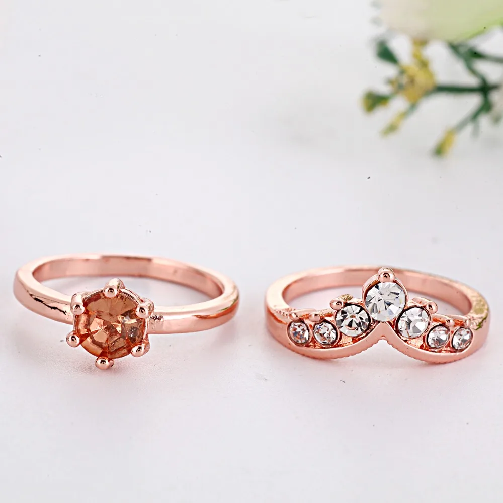 Stone Wedding Ring Set Couple Love Ring Gold Color Engagement Rings for Women Jewelry Anillos Mujer O5C029