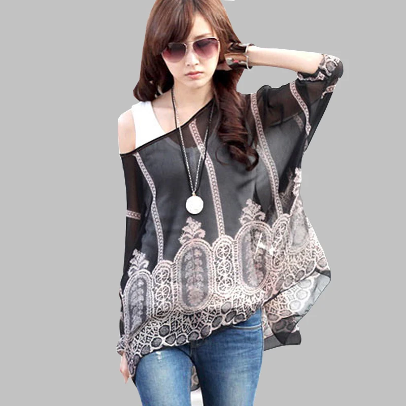 Блузка женская шифоновая с цветочным принтом размеры до 4XL|shirts for women|women chiffon