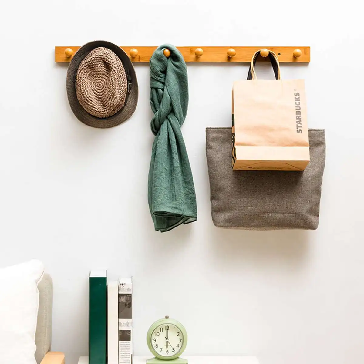 buy 3 colors Wall Mounted Coat Hook Bamboo Wood Coat Rack for Storage Coat Clothes Hat Key Hanger Decor living room Hallway Bathroom