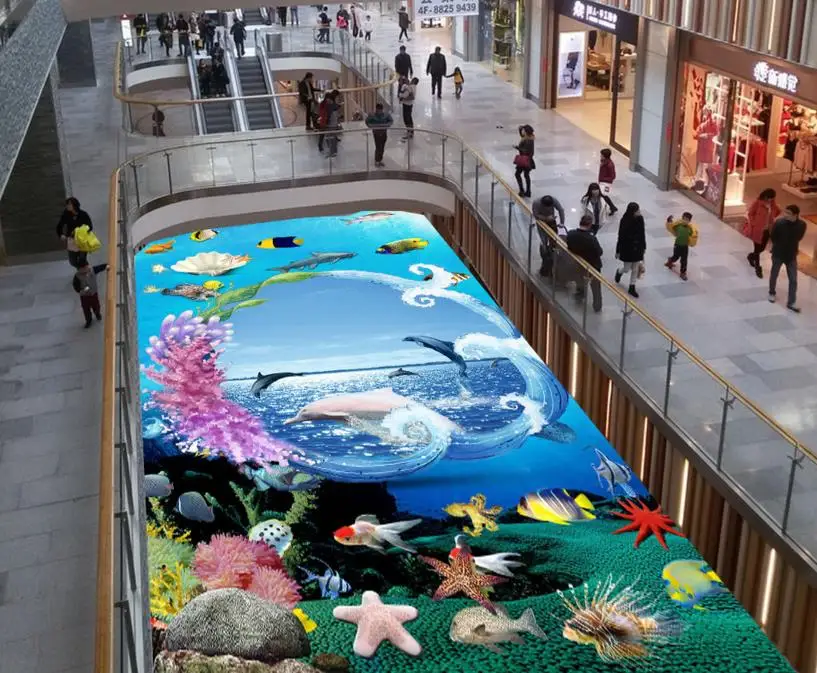 

3D Flooring Custom Dolphin Self adhesive Wallpaper Dolphin 3D Floor Murals Wallpaper For Kids room Background Wall