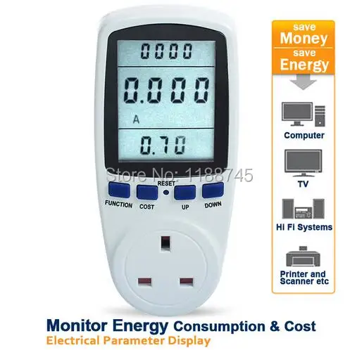 UK Plug in Electricity Power Consumption Meter Energy Monitor Watt Kwh Analyzer 