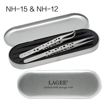 LAGEE Eyelash Extensions Stainless Steel Tweezers With Storage Box 1 Set Sadoun.com