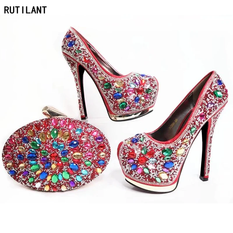 

Red Color Italian Shoes and Bag To Match Shoe with Bag Set Decorated with Rhinestone Party Shoe and Bag Set Nigerian Women Shoes