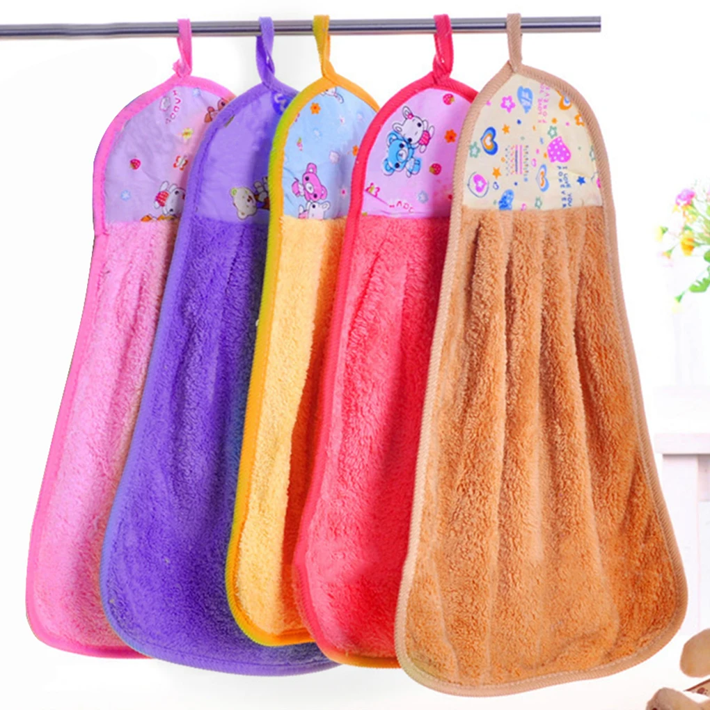 

New qualified Kitchen Bathroom Towel Cartoon Thick Hanging Cloth Soft Plush Dishcloths Hand Towel