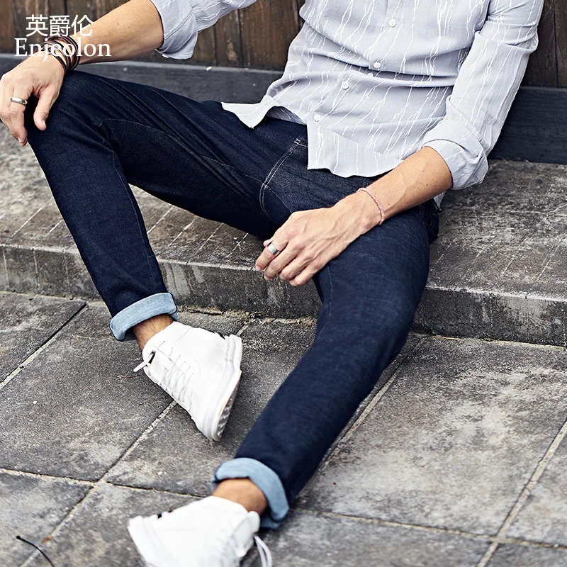 Enjeolon Mens Jeans Brand Black Jeans Men Fashion Long Trousers Mens Denim Jeans Pants Clothes KZ6141