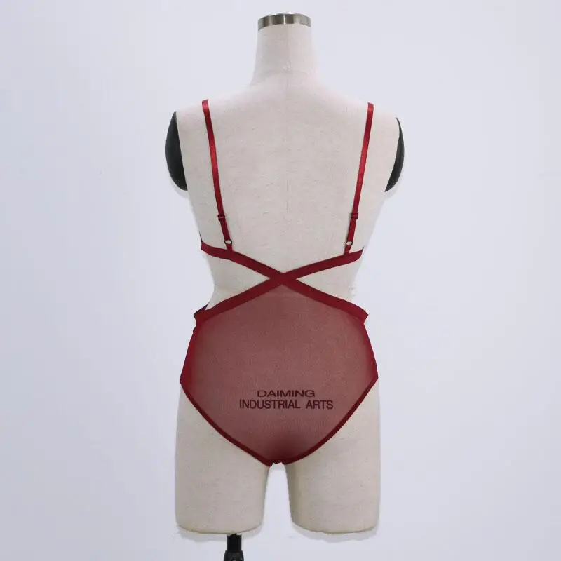 mesh bodysuit 2018 Women Lace Bodysuits Deep V Neck Spaghetti Strap Sleepwear Mesh Patchwork See Through Rompers Ladies Sheer Overalls Femme fishnet bodysuit