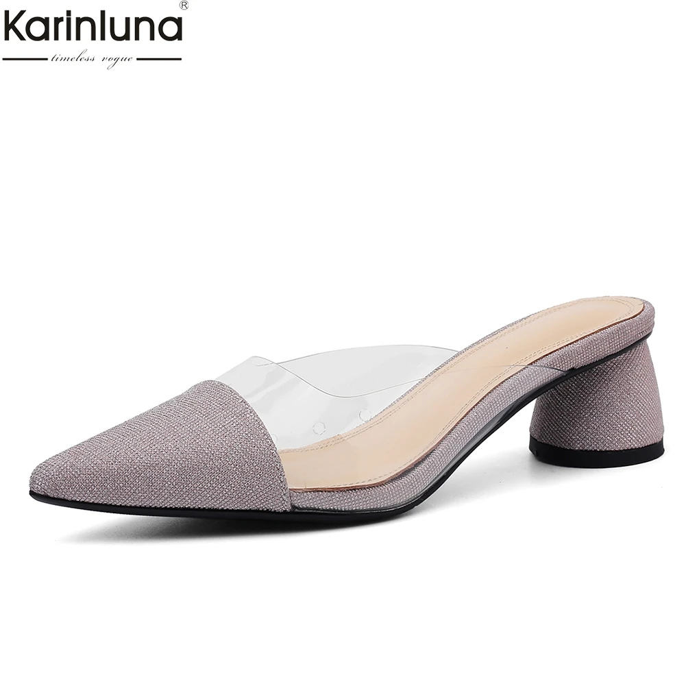 

summer Mules women shoes woman pointed toe high qaulity chunky heels shoes women pumps female