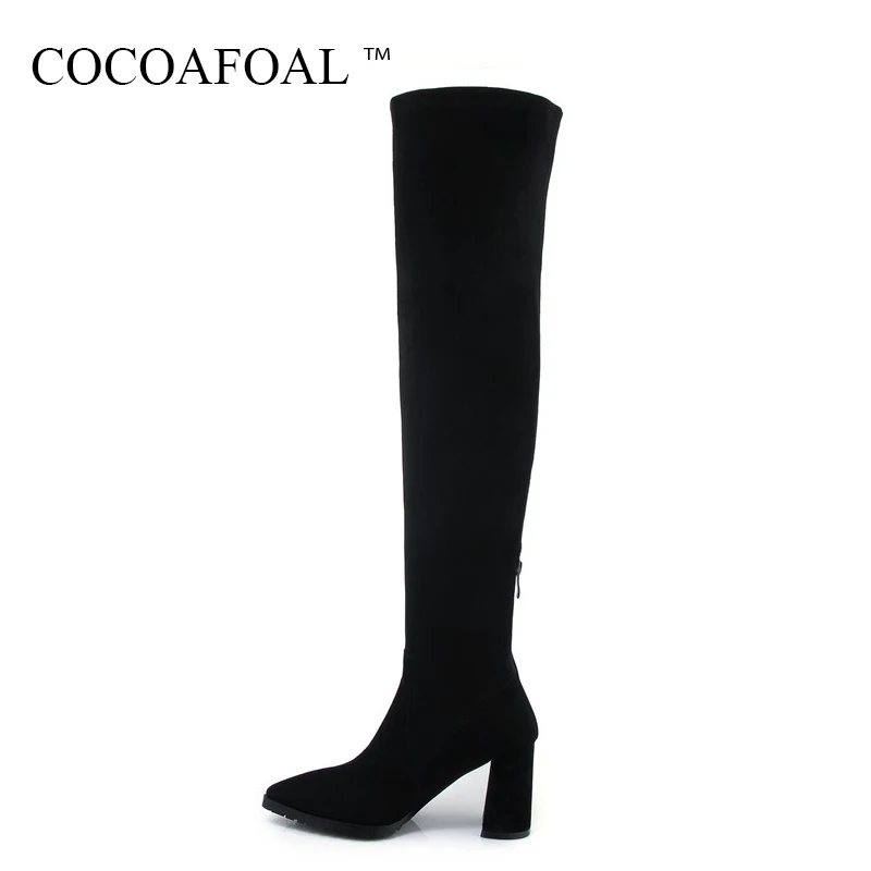 

COCOAFOAL Genuine Leather Over The Knee Boots Black Embroider Chelsea Thigh High Boots Sexy Winter Woman High Heeled Shoes 2018