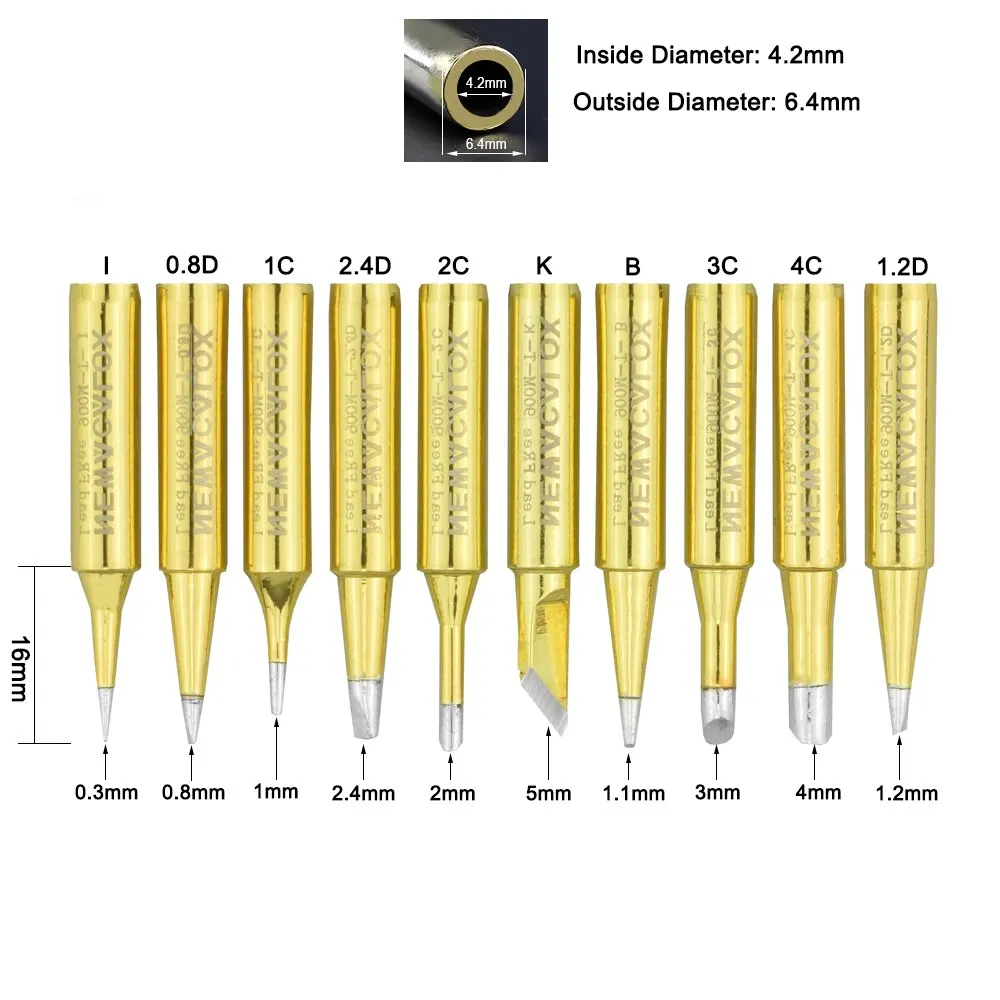 NEWACALOX 10 шт./лот желто-золотые бессвинцовые сварочные наконечники 900M-T паяльник наконечник для 878D паяльная станция BGA наборы инструментов