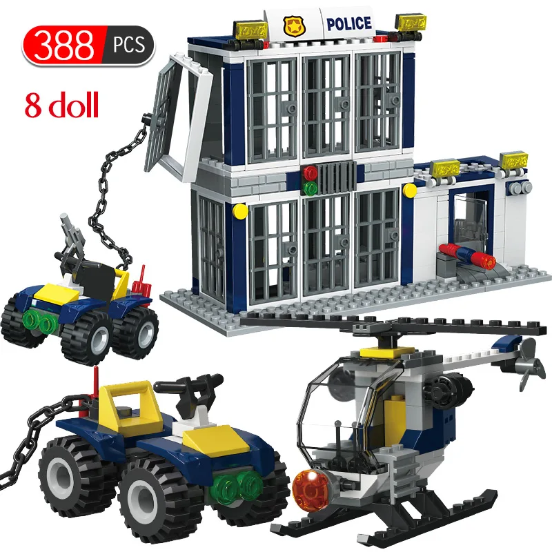 

388 Pcs Ultimate Prison Helicopter Model Building Blocks Compatible City Police Series Car figures Educational Toys for Children