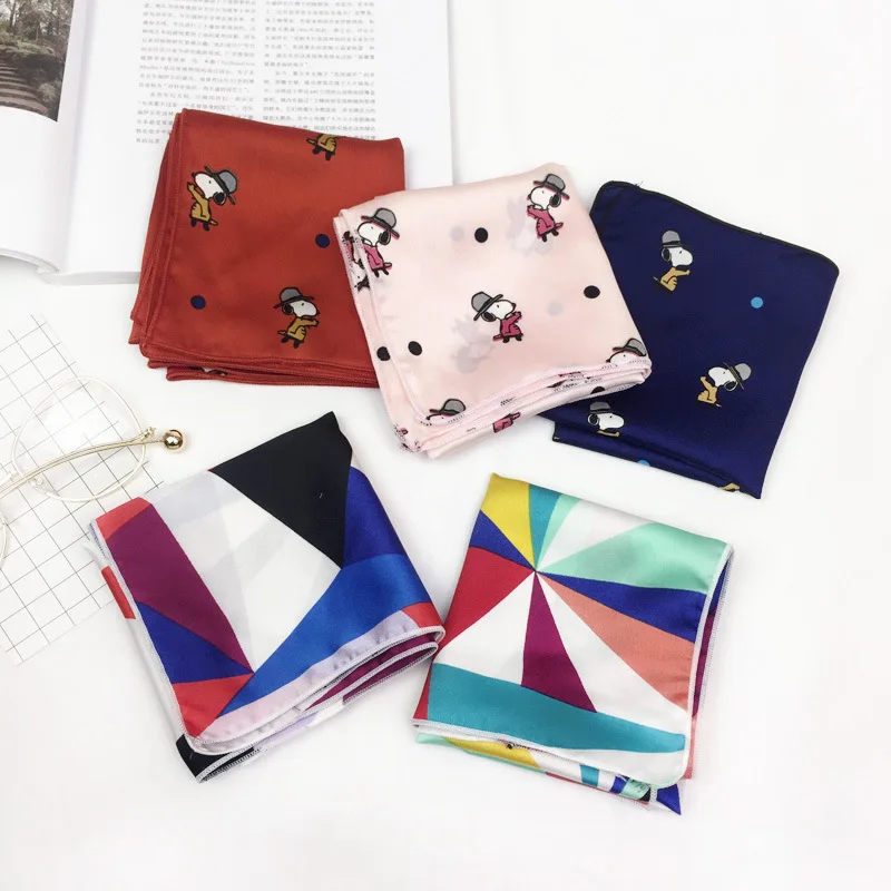 

Wrap Small Square Scarf For Women Cartoon Hip Hop Style Wristband Printing Handkerchief Neck Cotton Female Hair Tie Band Scarf