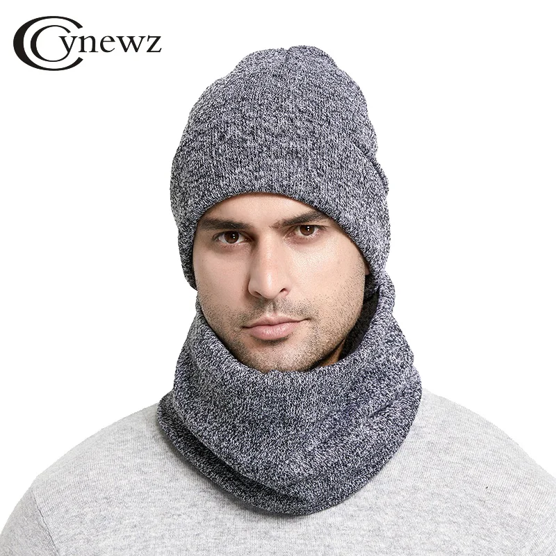 Buy Winter Men Hats Scarf Set Keep Warm Thick Knitted