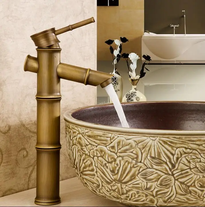 3 стиля Bamboo масло втирают Бронзовый черный отделка ванной бассейна горячей и холодной смесителя высокого качества водопад кран JM5454 - Цвет: antique