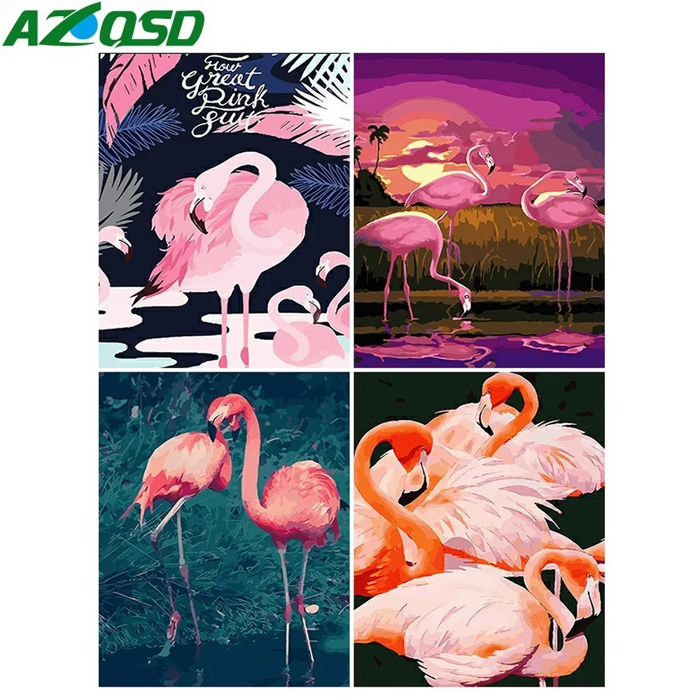 AZQSD животные масляные краски по номерам холст Раскраска по номерам картина с изображением фламинго плакаты с птицами и принтами незавершенный DIY хобби
