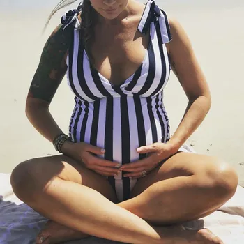 

Women swimwear Summer Plus Size maternity One Piece stripe Print Bikinis Swimsuit Beachwear premaman bathing suit tankini Suit