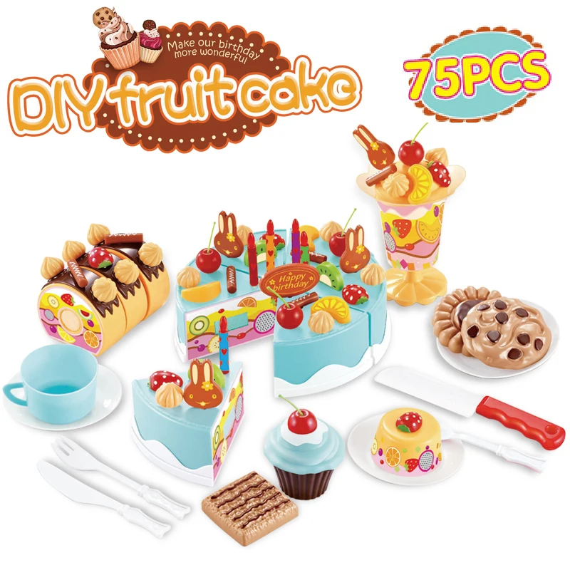 75pcs set birthday cake set cut toy colorful children plastic play house baby toys Free Shopping