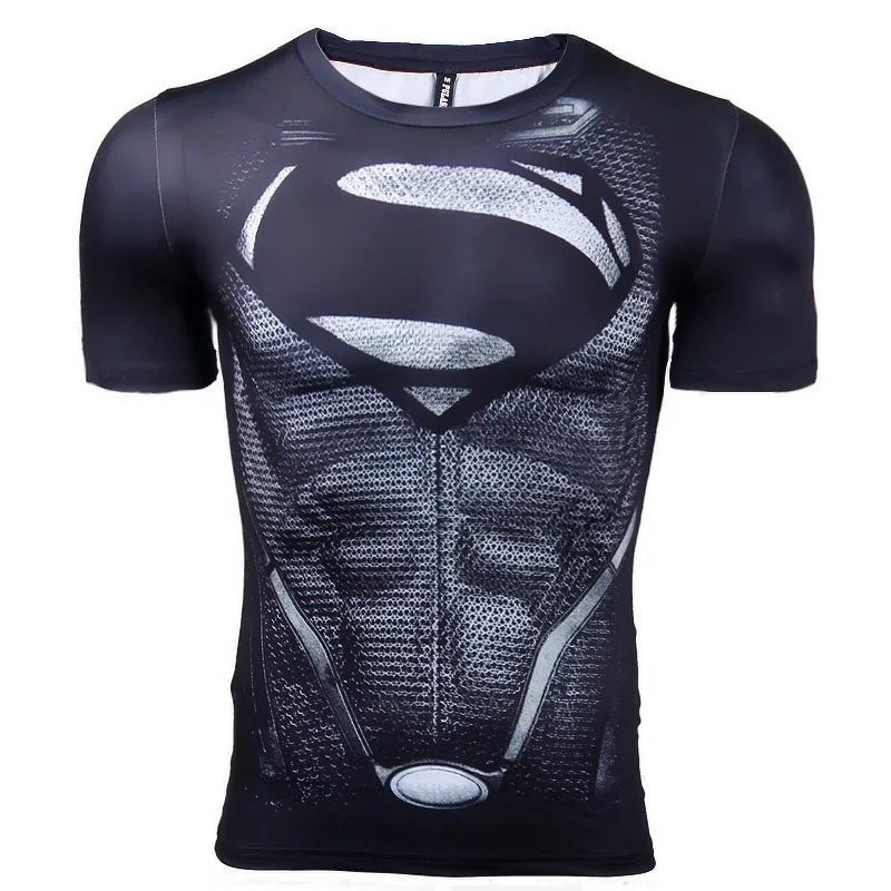 

Men's Fashion Compression Tights Short Sleeve Training Workout Round Necks 3D Superman Fitness Tee Shirts Apparel Superheroshirt