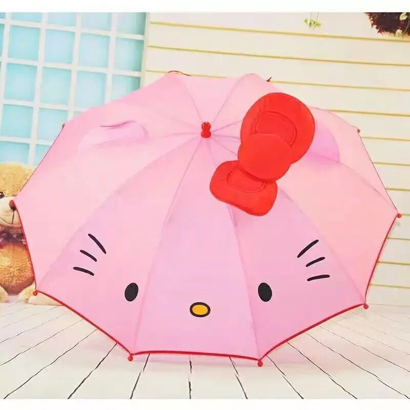 Креативный милый мультяшный с длинной ручкой детский аниме зонтик Hello Kitty для