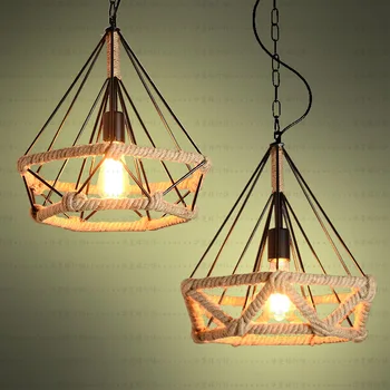 

Creative type Hanging Lamp Retro LOFTER industrial wind Bar Cafe network iron rope Diamond Pendant cover ZA GY210