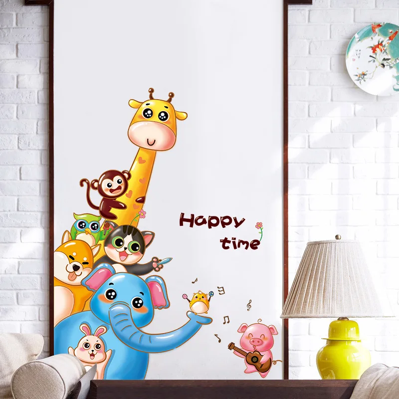 Cartoon Animals PVC Art Baby Wall Stickers For Kids Rooms Wall
