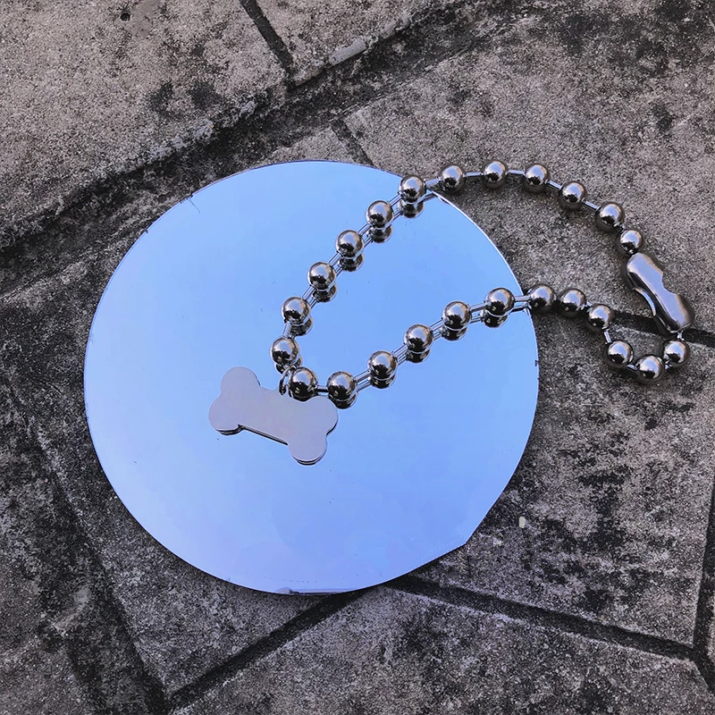 Exclusive harajuku punk rok stainless steel bone choker dog tag beads colar women cute necklace