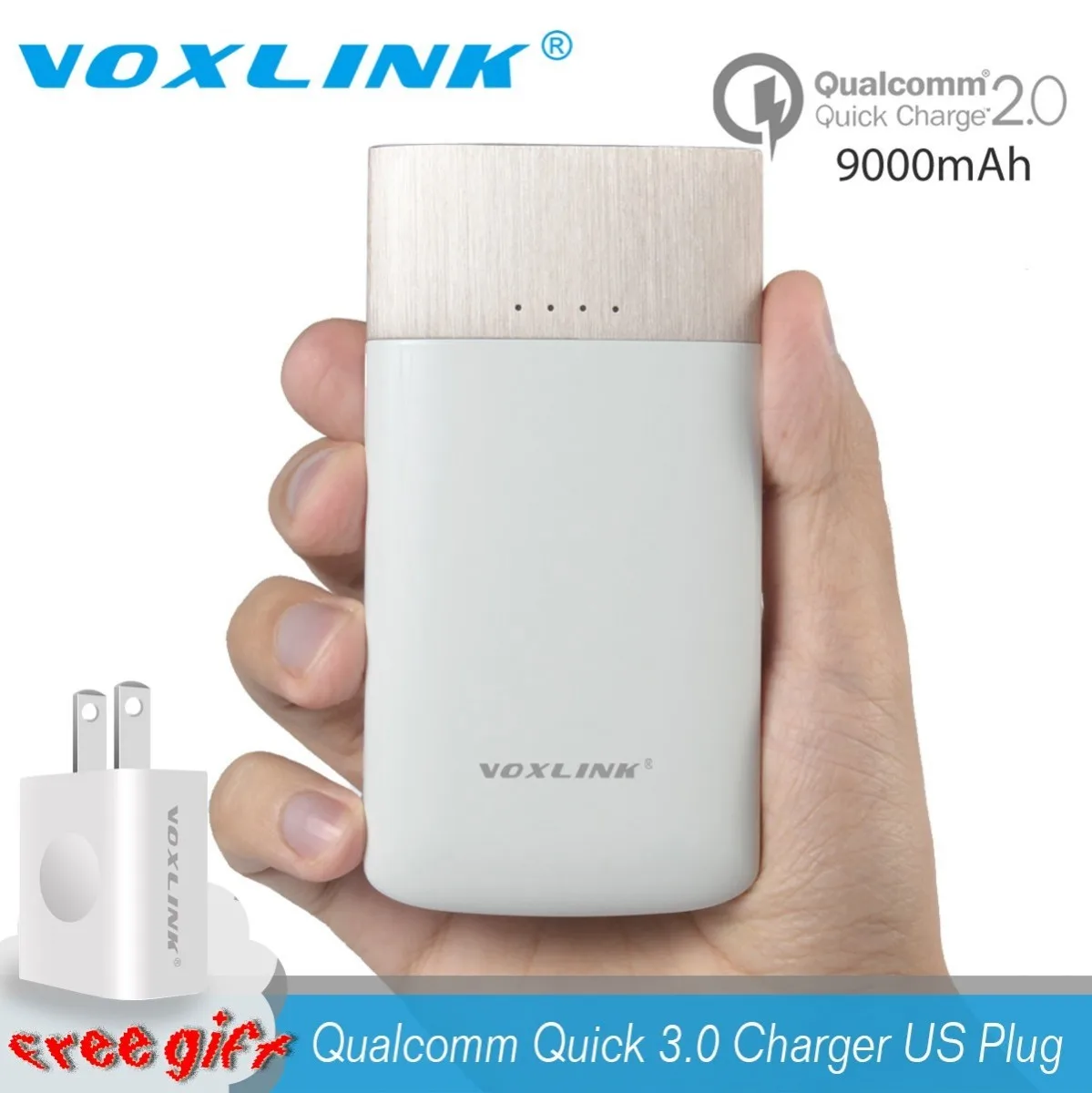 

VOXLINK 2 in 1 Qualcomm Quick Charge 3.0 US Charger Adapter +Qualcomm Quick 2.0 Power Bank 9000MAH Dual Port Battery Charger