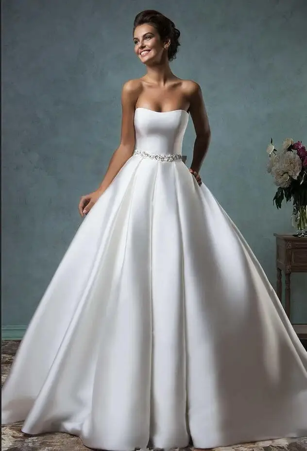 2017 Amelia Sposa Satin Wedding Dresses Strapless Neckline