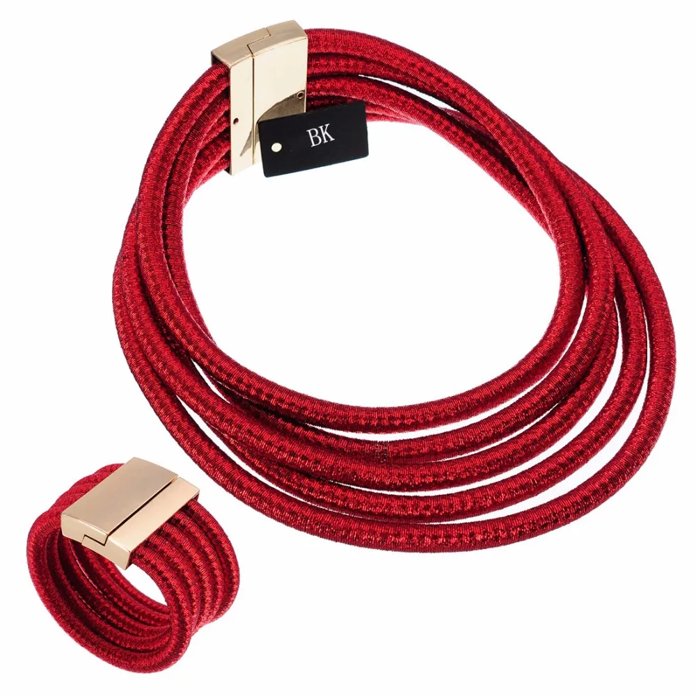 

BK Fashion Jewelry Red Rope Magnetic Strands Choker Statement Necklace Bracelet Set