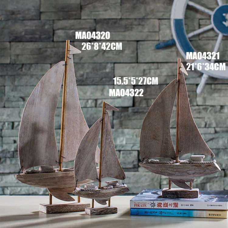 

Antique Sailing Vintage Wooden Fishing Boat Mediterranean Style Home Decoration Accessories Nautical Home Decor