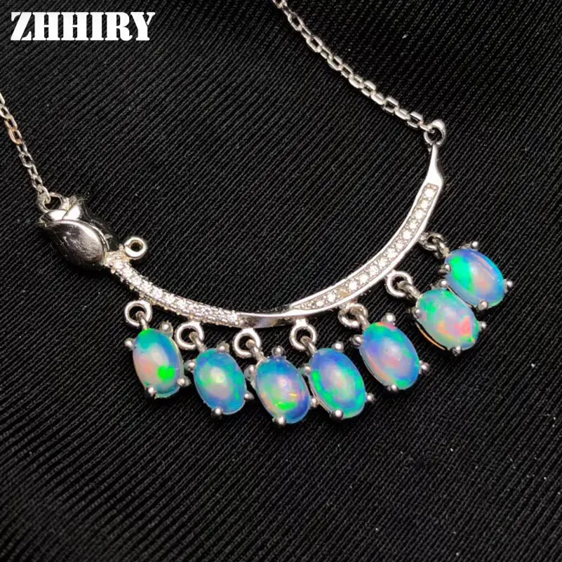 ZHHIRY Natural Blue Opal Pendant Necklaces Genuine 925 Sterling Silver For Women Gemstone Fine Jewelry ZHHIRY Natural Blue Opal Pendant Necklaces Genuine 925 Sterling Silver For Women Gemstone Fine Jewelry