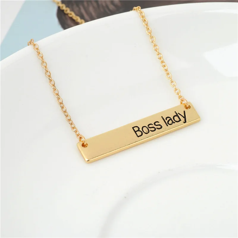 

2019 Fashion Metal Chain "Boss Lady" Necklaces Black Letters Pendant Necklaces