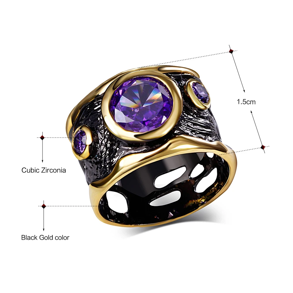 DC1989 стильные украшения вечернее украшение крупное кольцо камень кубический цирконий повседневное кольцо-медное кольцо большой цирконий винтажное кольцо ювелирное изделие чёрное кольцо с золотым напылением