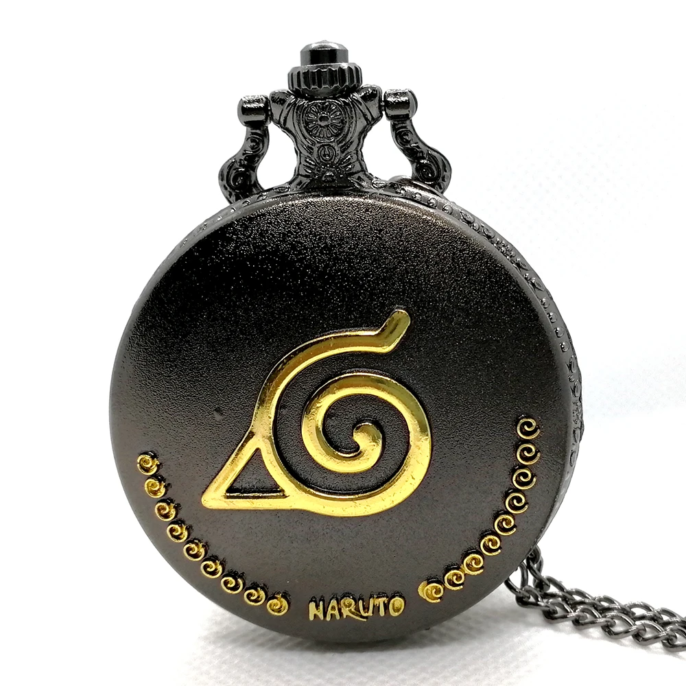 New Arrival Black Gold NARUTO Japanese Anime Quartz Pocket Watch Analog Pendant Necklace Men Women Watches Fob Watches Gift Box