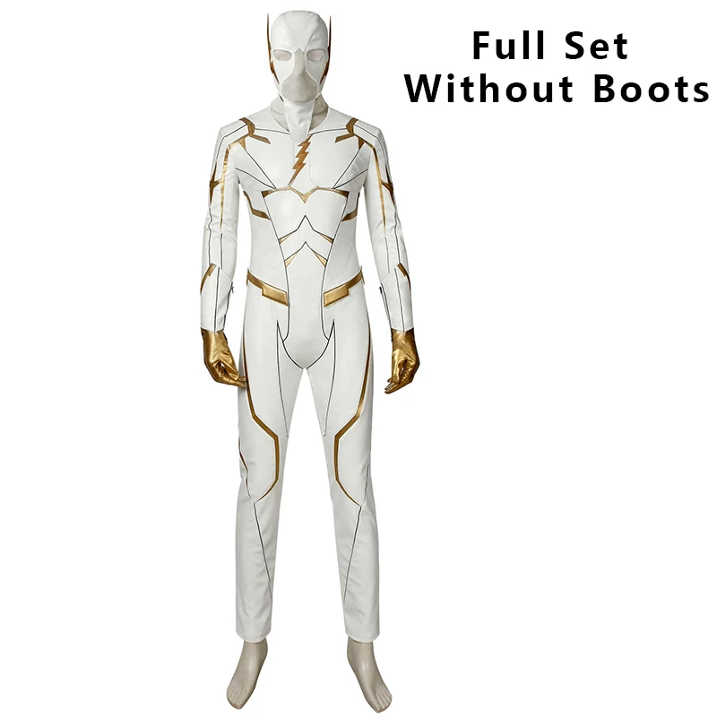 The Flash Season 5 Cosplay August Heart Barry Allen Costume Godspeed The Flash White jumpsuit Leather Halloween Suit Adult Boots - Color: without shoes