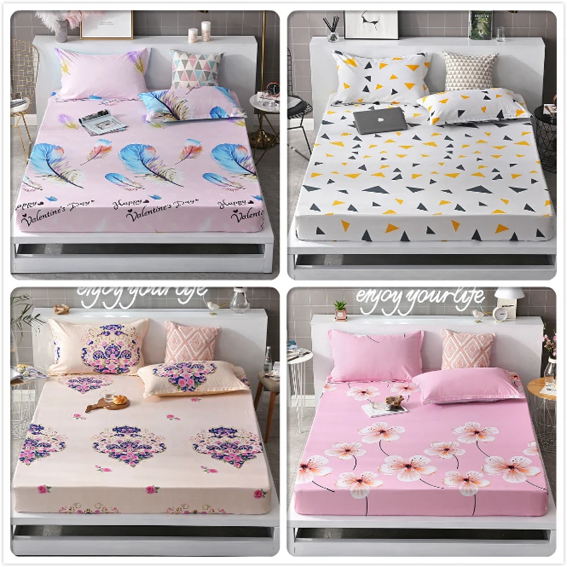 

Flower Pattern 1pc Fitted Sheet Adult Kids Child Mattress Cover with Rubber Elastic Band Bed Linen Single Twin Full Double Size