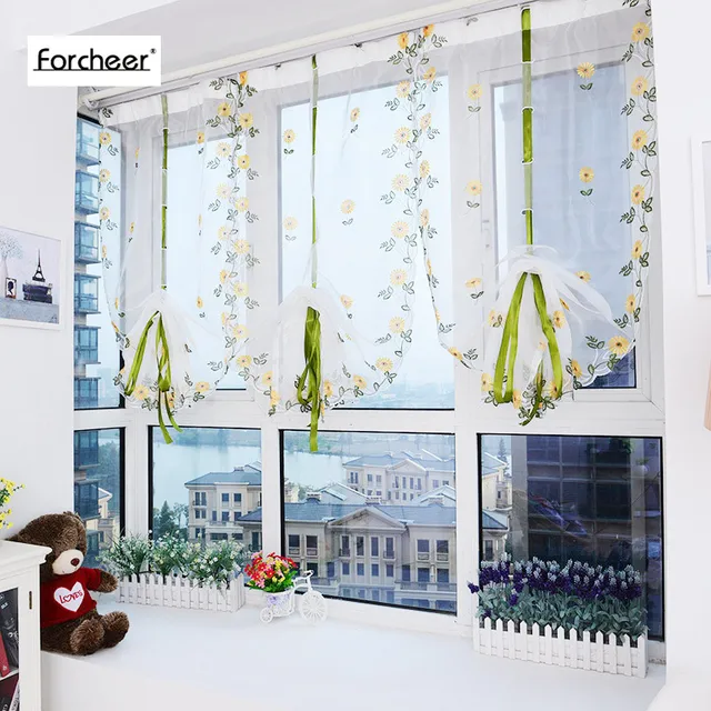 Moderne Blumen Tüll Römische Farbtöne Fenster Vorhang Jalousien