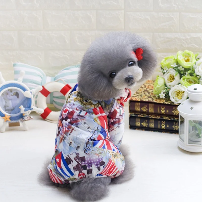 

Pet Dogs Coat Winter Clothes Printed Warm 4 Legged Dog Clothes For Small Dogs Chihuahua Pet Thicken Jumpsuit Clothing