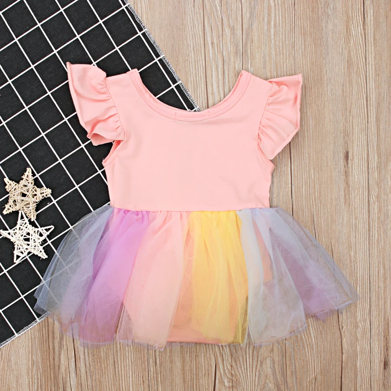 Toddler Girls Unicorn Dress Baby Girls Rainbow Colors Tulle Dress with Unicorn Lovely Kids Sundress for Unicorn Party