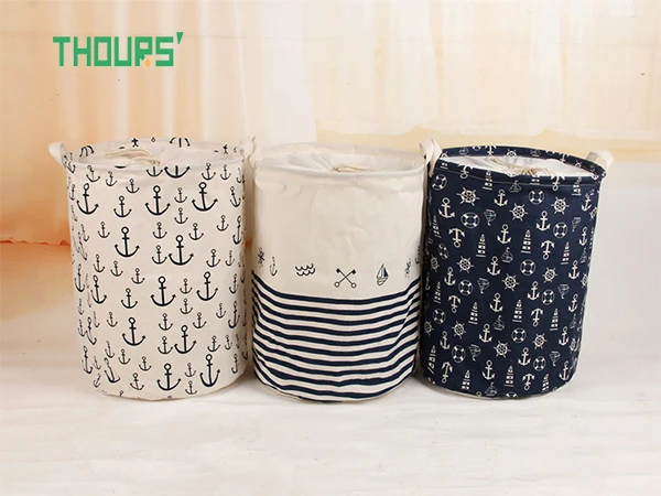 

Thours Anchor Folding Canvas Laundry Basket Dirty Clothes Storage Hamper Kids Toys Organizer Box Home Sundries Storage Bin