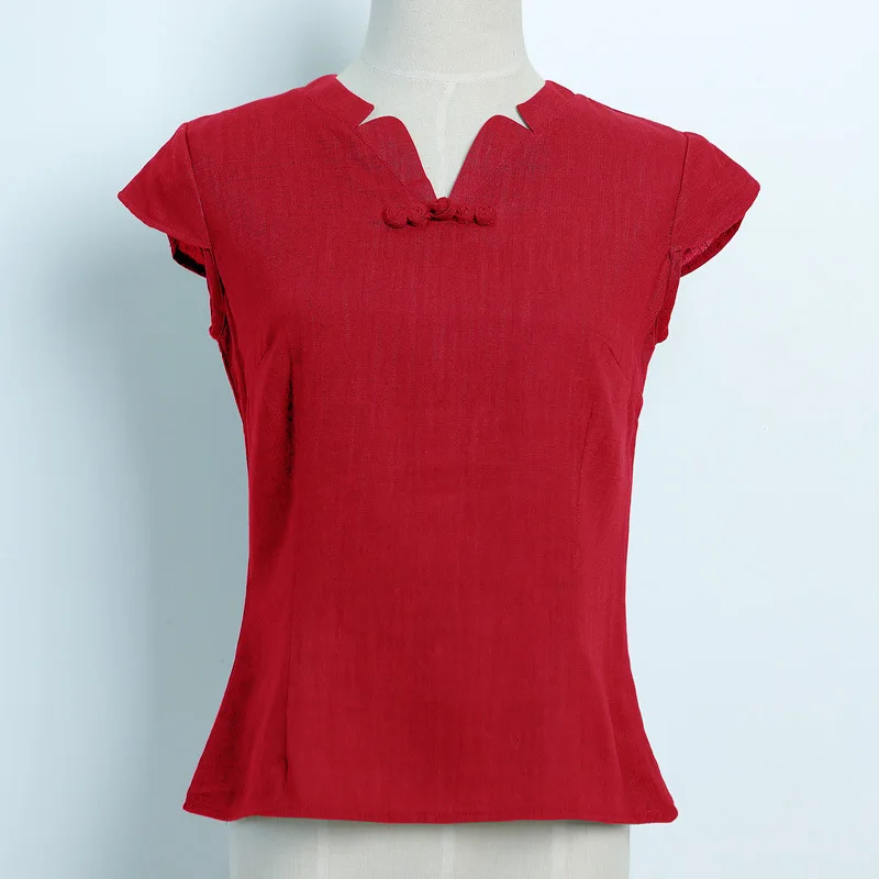 Summer New Chinese Traditional Tops Women's Tang Suit Tops Blouse Vintage Cotton Linen cheongsam top Shirts Mujer Camisa