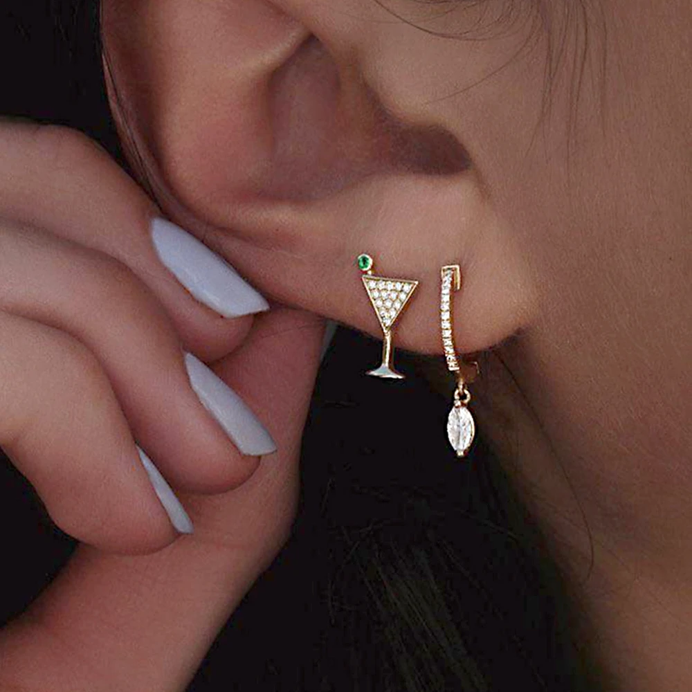 

2 Pcs/set Bohemian Fashion Charm Crystal Gold Wine Glass Circle Drop Pendant Earrings Set Women Temperament Jewelry Accessories
