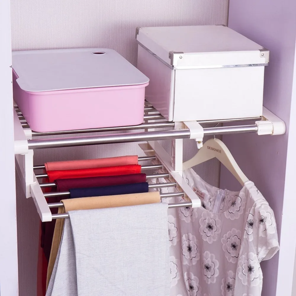 Adjustable font b Closet b font Organizer Storage Shelf Wall Mounted Kitchen Rack Wardrobe Clothes Hanger