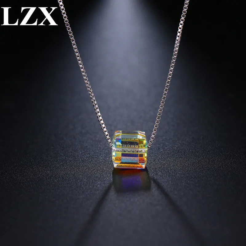 LZX подвески из серебра 100% 8*8*8 мм кубический австрийский хрусталь Массивное колье