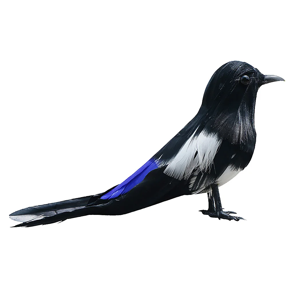 2 Piece Artificial Fur Animal Magpie Bird Ornament Home Garden Figurine Decor