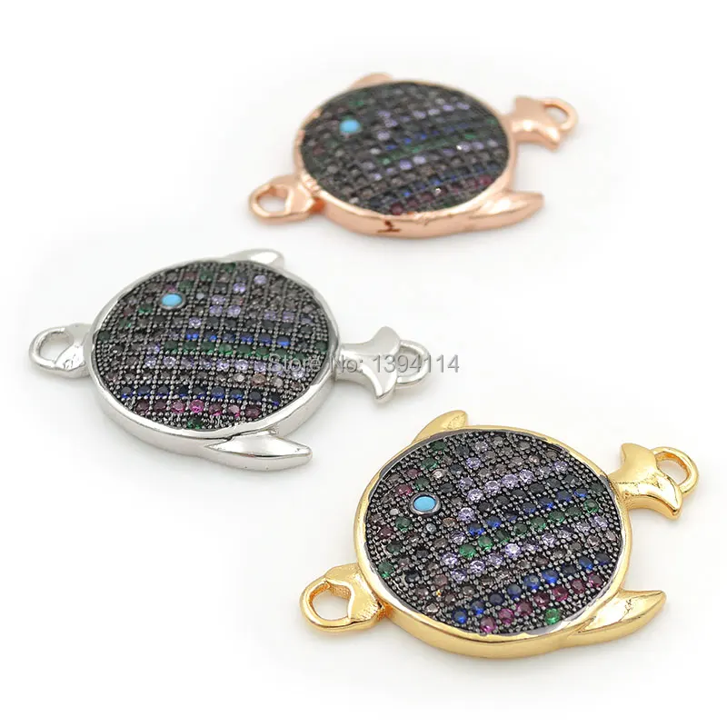 

29*20*3mm Micro Pave CZ Of Mixing Colors CZ Fish Connector Fit For Women As DIY Bracelets Accessory