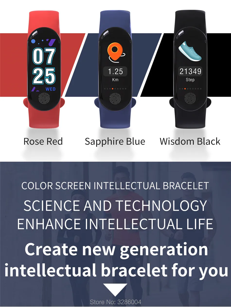 Shinsklly M3 Smart Bracelet Blood Pressure Fitness Tracker Heart Rate Monitor Smart Band Waterproof Pedometer Watch Men Women XIAOMI BAND 3 03